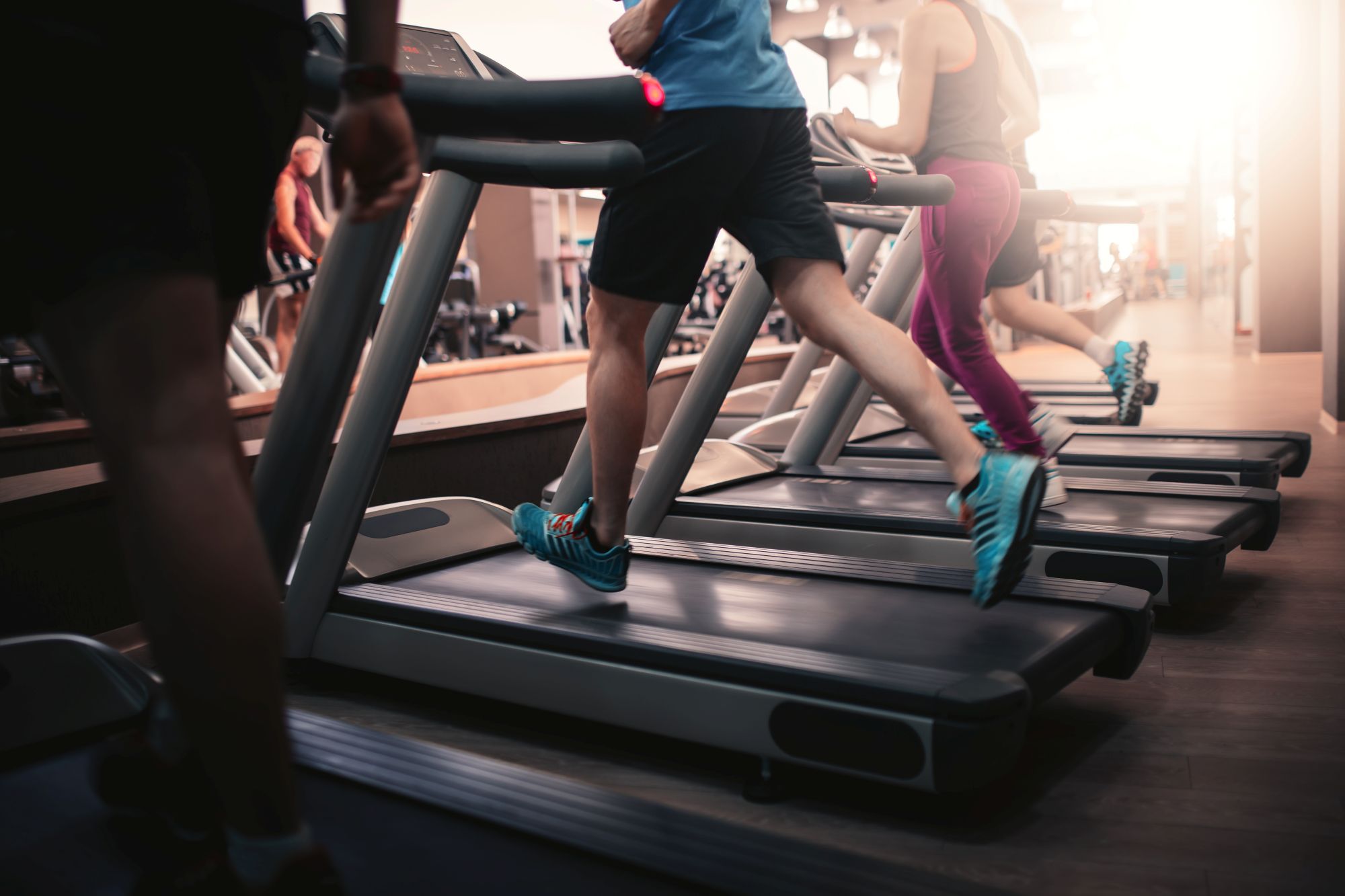 People running on treadmills.