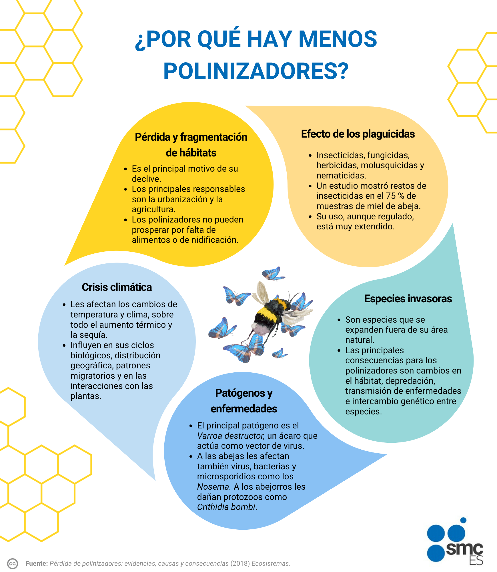 Infografía sobre las principales causas del declive de los insectos polinizadores