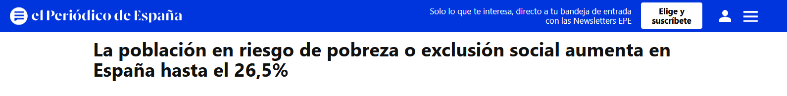 La población en riesgo de pobreza o exclusión social aumenta en España hasta el 26,5%