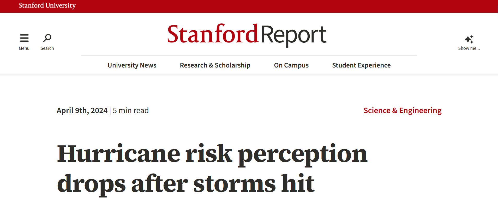 Hurricane risk perception drops after storms hit