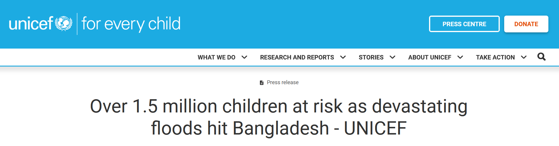  Over 1.5 million children at risk as devastating floods hit Bangladesh - UNICEF 